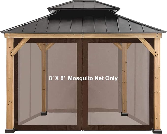 CoastShade 8x8 FT Gazebo Mosquito Net Replacement with 42 O Hooks and 42 J Hooks - Fits 8'x8' Outdoor Canopy Screens,Brown