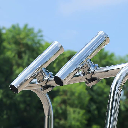 (2X) 316 Stainless Tournament Style Boat Fishing Holder Clamp on Fishing Rod Holder for Boat 1-1/4" to 2" Rail Gimbal Pin at Bottom