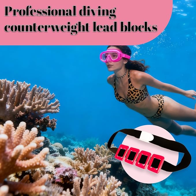 4Pcs 2.2Ib Dive Weights Belt Red Coated Diving Weight Block for Scuba Diving Coated Dive Weights Nylon Dive Belt with 1 Metal Quick Release Buckle for Free Diving Underwater Operations