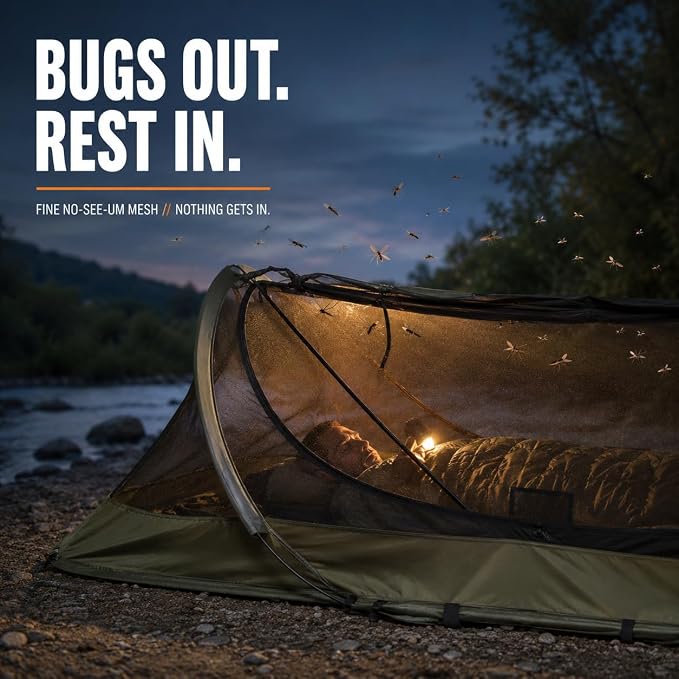 USGI Industries Bivy Tent | Lightweight Single Person Sleeping Net System for Outdoors, Camping, Survival, Hiking, Backpack | Mesh Protection