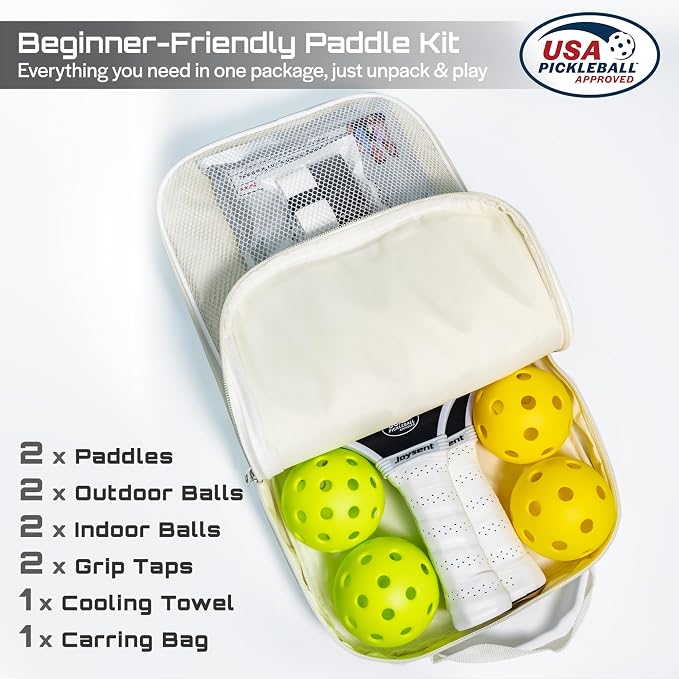 Pickleball Paddles Set, USAPA Approved Carbon Fiber Pickleball Set of 2 with Beginner Pickleball Rackets, Indoor Outdoor Pickle Balls for Adults Men Women, JT-1