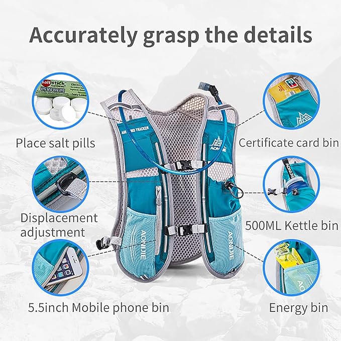 AONIJIE 5L Running Hydration Vest Pack with 500ml Soft Flask Adjustable & Lightweight Hydration Backpack for Marathon Race Hiking Cycling