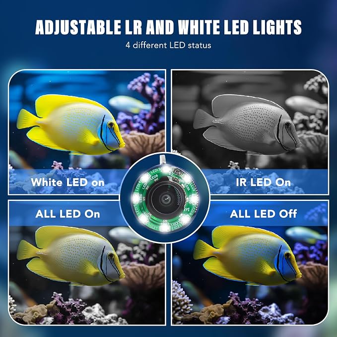 Underwater Fishing Camera, 7 Inch LCD Monitor Portable Fish Finder Waterproof 1000TVL Fishing Camera Waterproof IP68 with 65.62ft Cable for Lake, Boat, Ice Fishing (Cable20M)