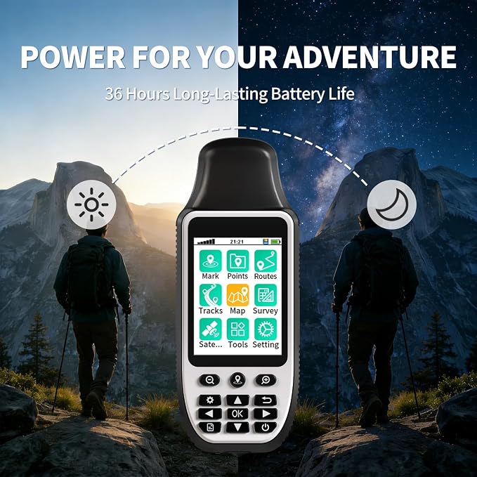 S190 Handheld GPS Navigator, Rugged Handheld GPS for Hiking with 3-Axis Compass, 3.2" Color Display, Handheld GPS with Preloaded USA Topo Maps, 64GB Memory and Extra Battery Life