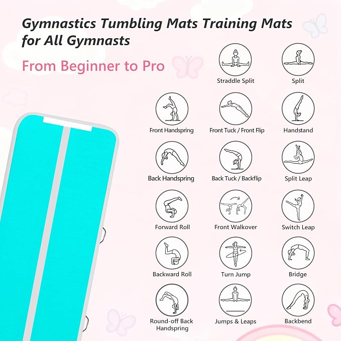 VOFiTNY All Purpose Gymnastics Mat 6.6/10/13/16/20 ft Sturdy Inflatable Tumble Track for Home/Gym