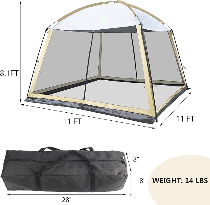 GREGIN Screen House Room 11x11 Ft Mesh Net Tent Canopy Shelter Gazebo, Easy Setup & Waterproof & Sunshade, Suitable for Camping Trip, Backyard, Beach, Picnic