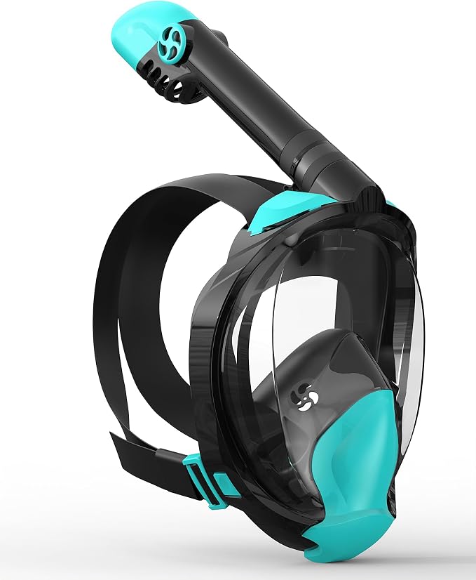 Full Face Snorkel Mask for Adults, 180° Panoramic Anti-Fog Snorkeling Gear with Dry Top System & Camera Mount, Foldable Anti-Leak Design for Travel, Swimming & Ocean Snorkeling