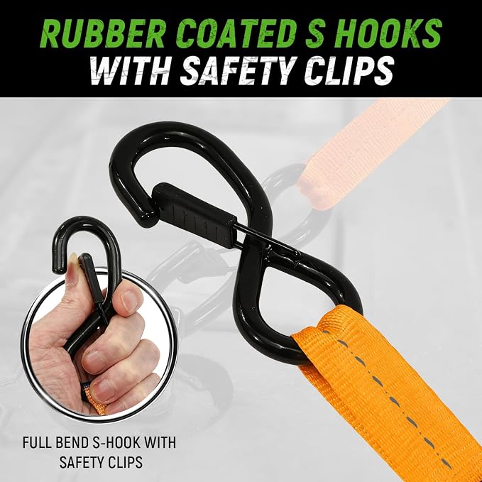 Retractable Ratchet Straps(4 Pack) - 1in x 10ft Self Retracting Ratchet Straps with Soft Loops, 1,500 lbs Break Strength Retractable Tie Down Straps, Easy Retract for Motorcyle, Cargo, Truck, Trailer