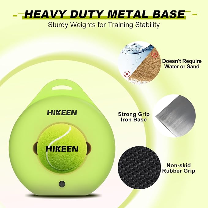 Hikeen Premium Tennis Trainer Rebound with Metal Base,Portable Solo Tennis Trainer Set with 3 Highly Elastic String Balls,Tennis Practice Equipment for Adult Kids an Beginners