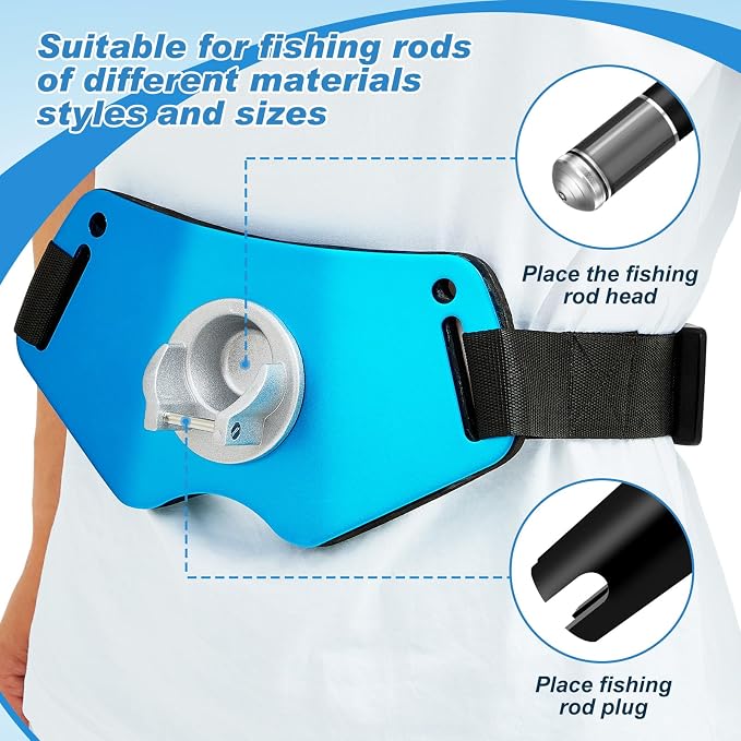 Leyndo Adjustable Fishing Belt with Aluminum Rod Holder, Padded Waist Support for Fighting Fish, Saltwater Shore Boat Fishing Gear for Men Adults