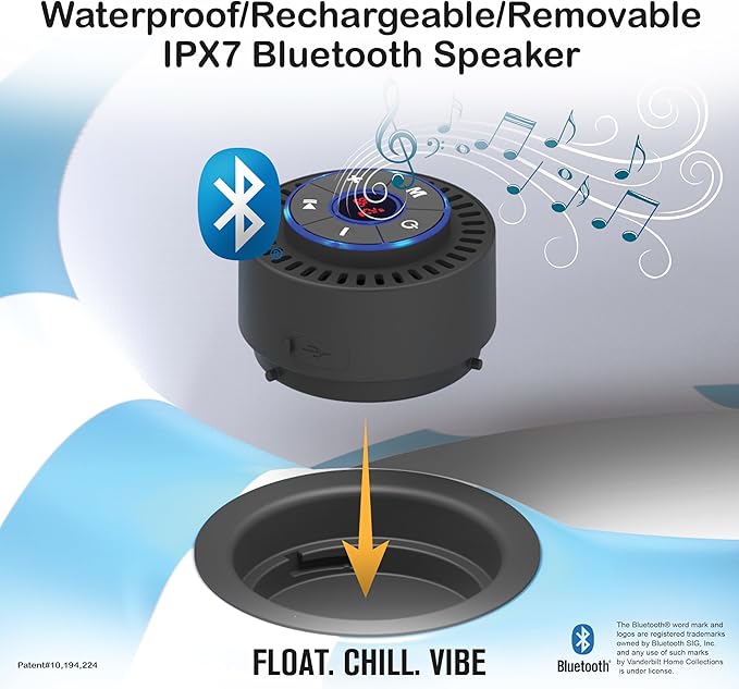 Inspired Living Inflatable Pool Lounger with Bluetooth IPX7 Waterproof Speaker, Cup Holder, Floating Pool Chair for Adults, Kids, Premium Pool Float for Pool Parties, Tanning, Backyard, 250lb Capacity