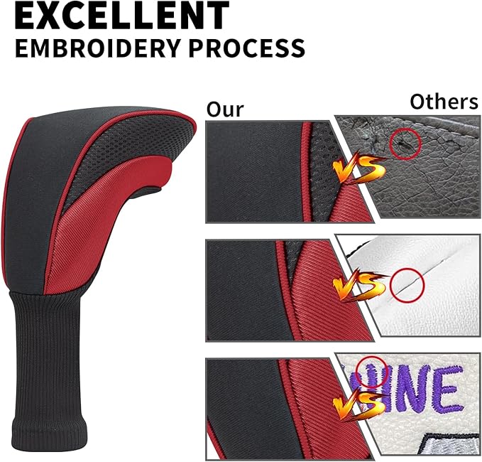 Golf Club Head Covers for Woods 3/4/5/6 Pieces Long Neck Mesh Sports Golf Club Headcovers Set with Interchangeable No. Tags 3 4 5 6 7 X Golf Accessories for Men Women