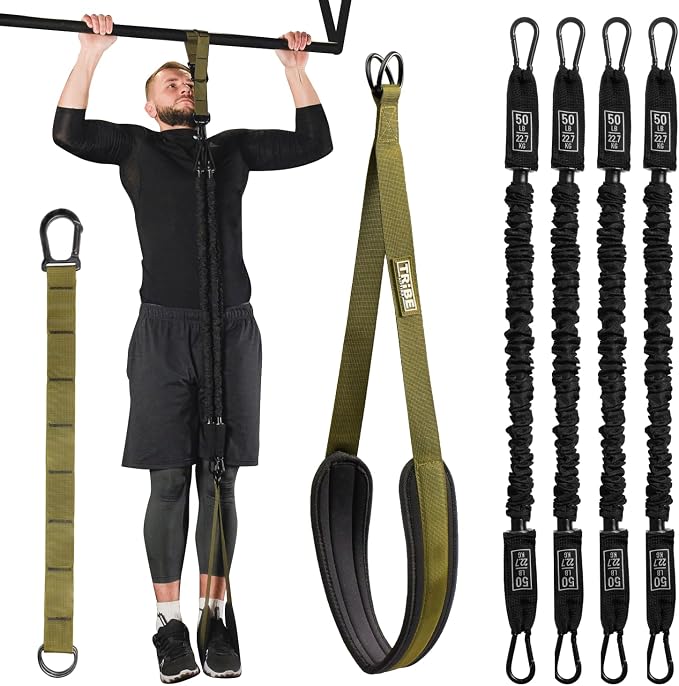 Pull Up Assistance Bands - 4 Heavy Duty Pull Up Bands with Adjustable Strap and Foot Rest - Stackable Pull Up Assist Band Set for Pull Up Bar - Resistance Bands for Pull Ups Chin Ups Strength Training