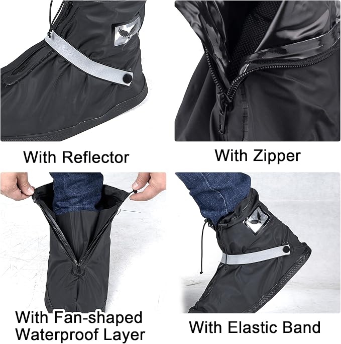GARGOYLE BELLS Waterproof Rain Cover Boot Non-Slip Shoe Covers with Zipper and Reflector Heavy Duty Reusable Rain Boots for Men Women