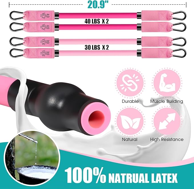 Ayombo Pilates Bar Kit with Resistance Bands, Pilates Workout Equipment for Legs, Hip, Waist, Arm, Squats Exercise Equipment for Home Workouts, Adjustable 3-Section Pilates Bar Kit for Women & Men