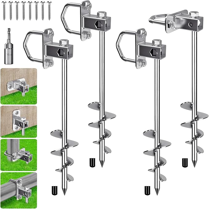 BeneLabel 2/4/6 Pack 18" 24" Ground Anchors Screw in Shed Anchor with L Bracket Trampoline Anchor Spiral Swingset Anchors for Swing Set, Mobile Home, Fence, Playset, Tent, Canopy, Carport