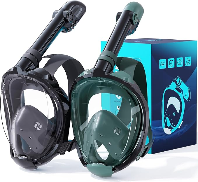 Greatever G2 Snorkeling Gear for Adults 2PCS, Full Face Snorkel Mask with Dry Top Snorkel,Anti-Leak & Anti-Fog Snorkel Mask Adult,Foldable Snorkeling Mask with Camera Mount mesh Bag