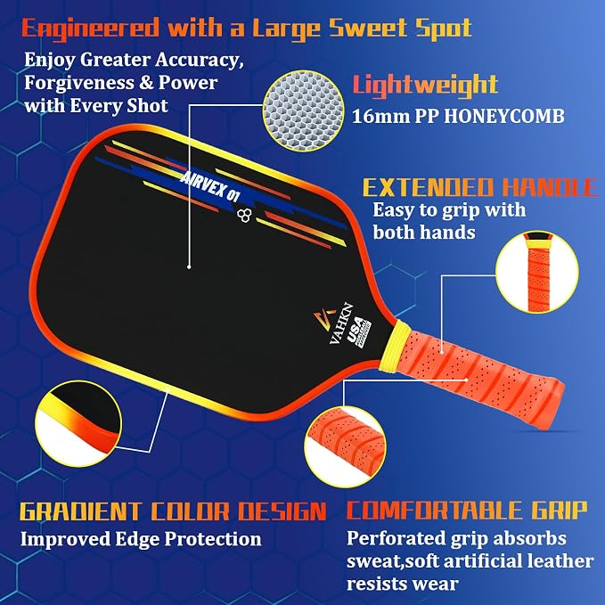 Pickleball Paddles |16MM Carbon Fiber Pickleball Paddle | High-Spin Textured Surface & Vibrant Gradient Edge | USAPA Approved Racket for Ultimate Power,Control & Precision