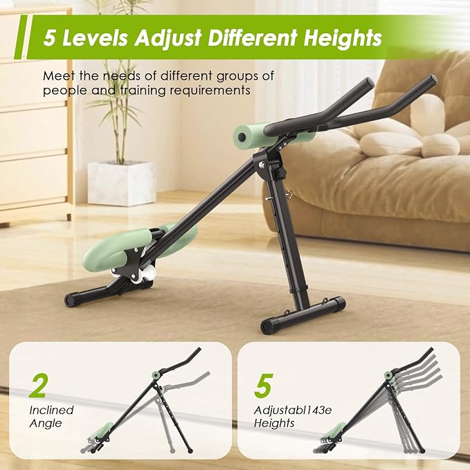 4 in 1 ab machine for stomach workout, adjustable ab trainer machine with LCD Monitor, Foldable ab workout machine With Knee and Back Protection, Load Capacity 400 LBS, Unisex, Green