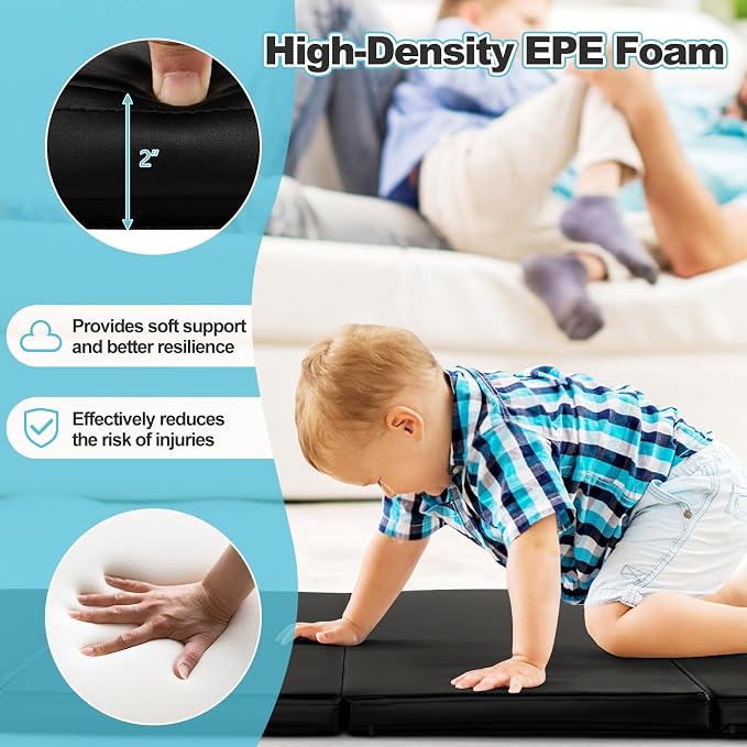 Goplus Gymnastics Mat, Folding Tumbling Mat with Carry Handles, Hook & Loop Fasteners, 4 Panels for Fitness Exercise Yoga Stretching Aerobics Workouts, Thick Gym Mats for Home