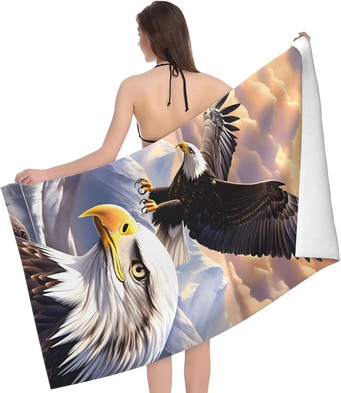 Cute Bird Beach Towel,32x52in,Quick-Dry Sand-Free Bath Towels,Microfiber Lightweight for Travel Pool Yoga Beach Outdoor Activities Decor Accessories Gifts (Cool Eagle)