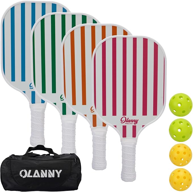 OLANNY Graphite Pickleball Paddles Set- Premium Rackets Fiber Face & Polymer Honeycomb Core Pickleball Set Includes Pickleball Paddles + Pickleball Balls+ Replacement Soft Grip + 1 Bag