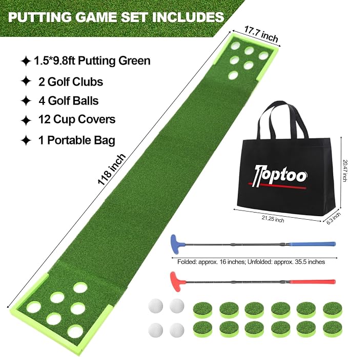Golf Putting Mat, Practice Golf Putting Green Training Aid for Indoor, Outdoor at Home, Office, Backyard with Putter and Balls 9.84 ft