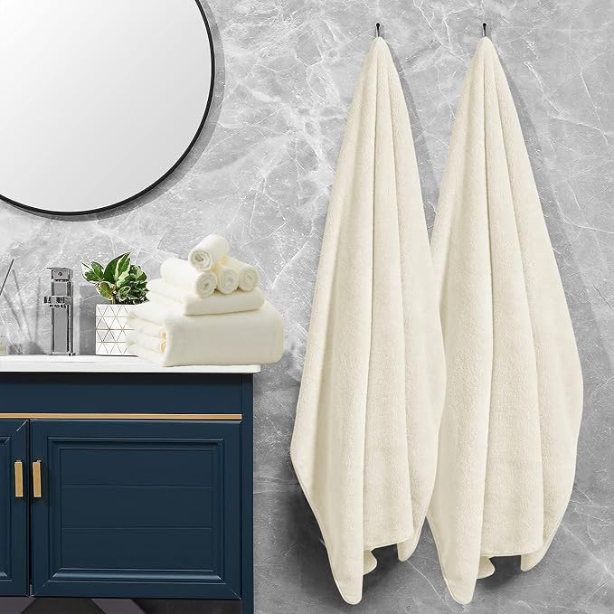 8 Pcs Bath Towel Set,2 Pcs Oversized Towels 35x70 Inches 2 Pcs Hand Towel 4 Pcs Washcloth Bathroom Towel Quick Dry, Ultra Soft Absorbent Hotel Shower Towels Set Beige