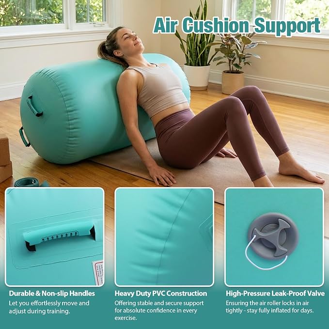 Gymnastics Air Roller Air Barrel Inflatable Tumbling Mat, Tumble Track Backhandspring Mat Gymnastic Equipment with Pump for Yoga Training Cheerleading Home Use