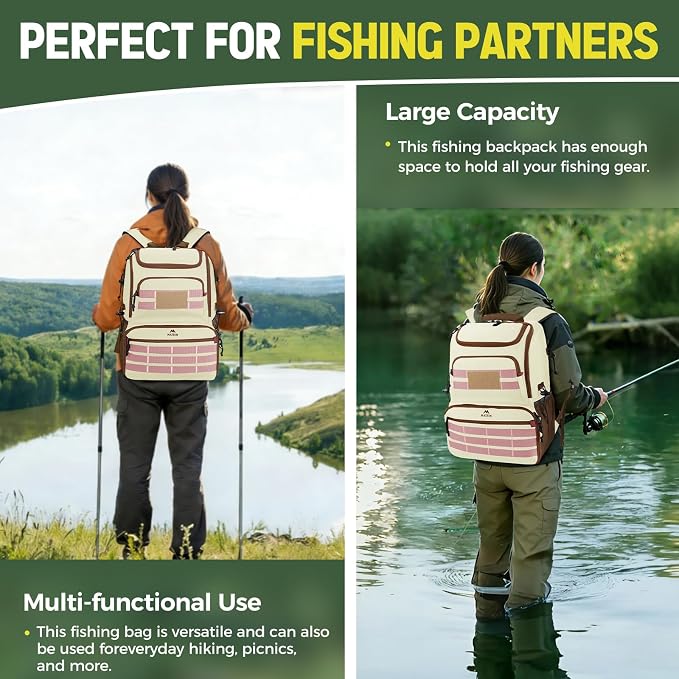 MATEIN Fishing Backpack Tackle Box, Water Resistant Tackle Backpack with Cooler & Rod Holders, Fishing Gifts for Men