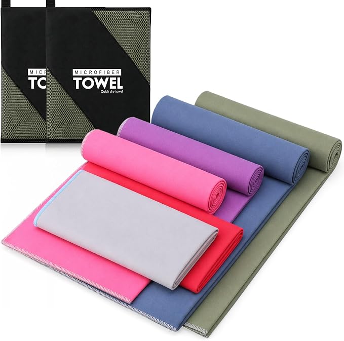 Batiyeer 6 Pcs Quick Dry Camping Towel Set 3 Sizes Microfiber Travel Towel with 2 Mesh Bags, Lightweight Ultra Absorbent Gym Beach Towels for Swimming, Hiking, Yoga, Backpacking, 6 Colors (Bright)