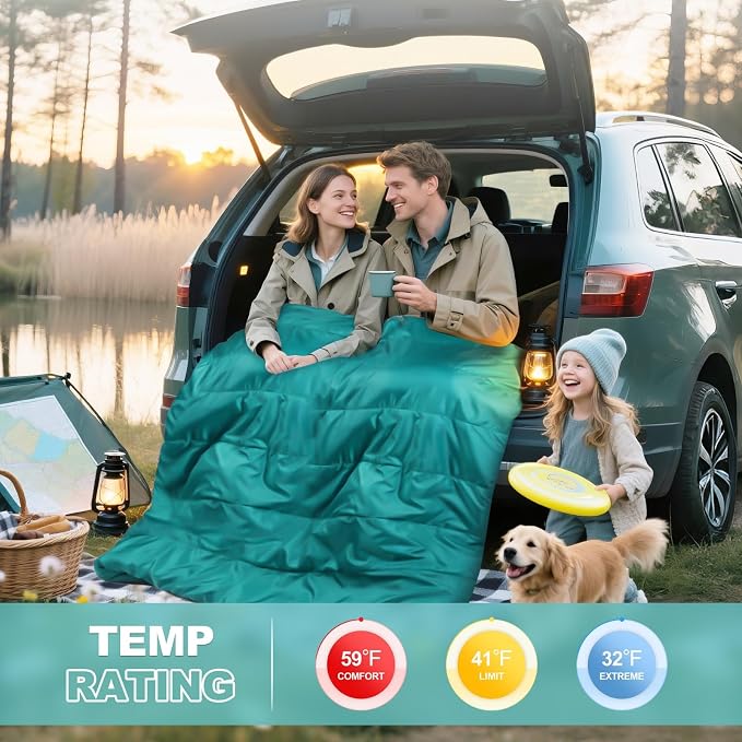 Cotton Flannel Double Sleeping Bag for Camping, Backpacking Or Hiking. Queen Size 2 Person Waterproof Sleeping Bag for Adults Or Teens. Lightweight with Compression Sack