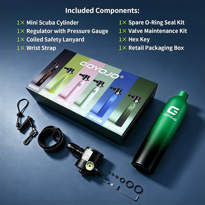 GOYOJO Mini Scuba Tank with DOT Certified, Portable Scuba Diving Kit with Optional Snorkel Mask Combo, Refillable Emergency Backup Pony Bottle for Snorkeling, Underwater Breathing, Training