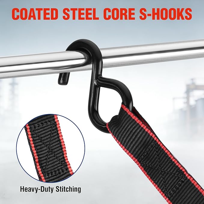 WORKPRO Ratchet Tie Down Straps, 4-Pack | 1" x 12' | 1500 lbs Break Strength Heavy Duty Ratchet Straps, Fits for Moving Appliances Motorcycle ATV Truck (Black&Red)
