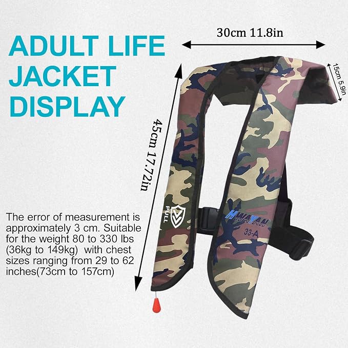 Automatic Inflatable Life Jacket | Inflatable PFD Jackets for Adults|Kayak Life Vest | for Outdoor Water Sports | Fishing Sailing | Jet Skiing | Supports up to 330 lbs