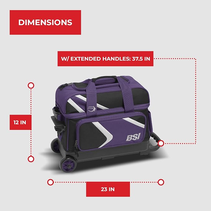 BSI Dash Roller Bowling Bag with Smooth Rolling Wheels, Padded Ball Compartment, Retractable Locking Handle, & Shoe Pocket