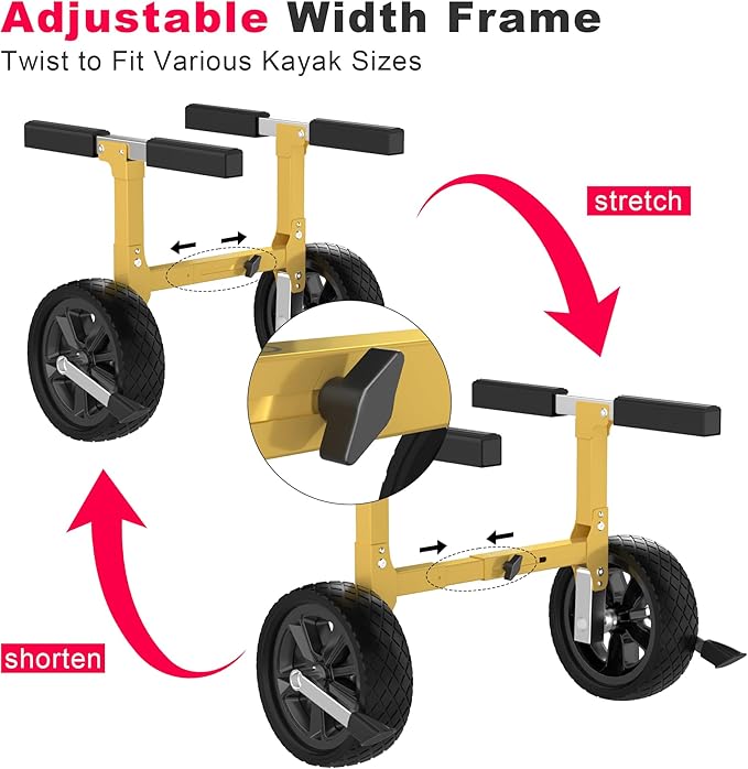 GanFindX Heavy Duty Kayak Cart | Adjustable Foldable Trolley with Durable Wheels, Portable Kayak Transport Cart, Tie-Down Straps Included