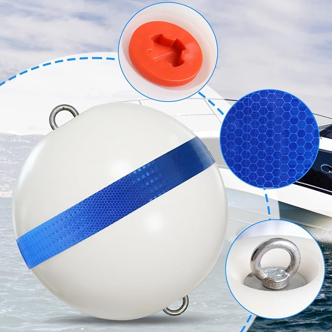 Mooring Buoy Boat Mooring Ball Float with Reflective Blue Stripe to Protect Boat,12/15/18 Inch Illuminated Buoy