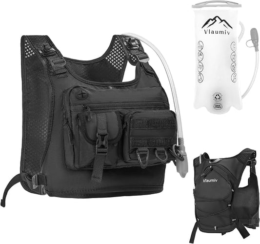 Hydration Backpack with 2L Water Bladder, Lightweight Running Vest for Women Men, 6L Breathable Adjustable Water Backpack with Reflective Strips for Hiking, Cycling, Marathon