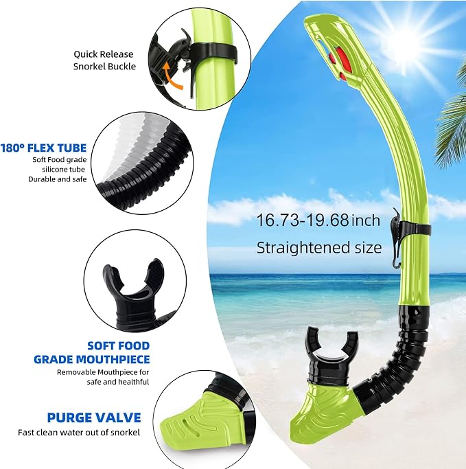 Nearsighted Snorkeling Gear for Adults Youth, Professional Full Dry Top Silicone Snorkel Set, Anti-Fog Scuba Diving Mask with Adjustable Strap