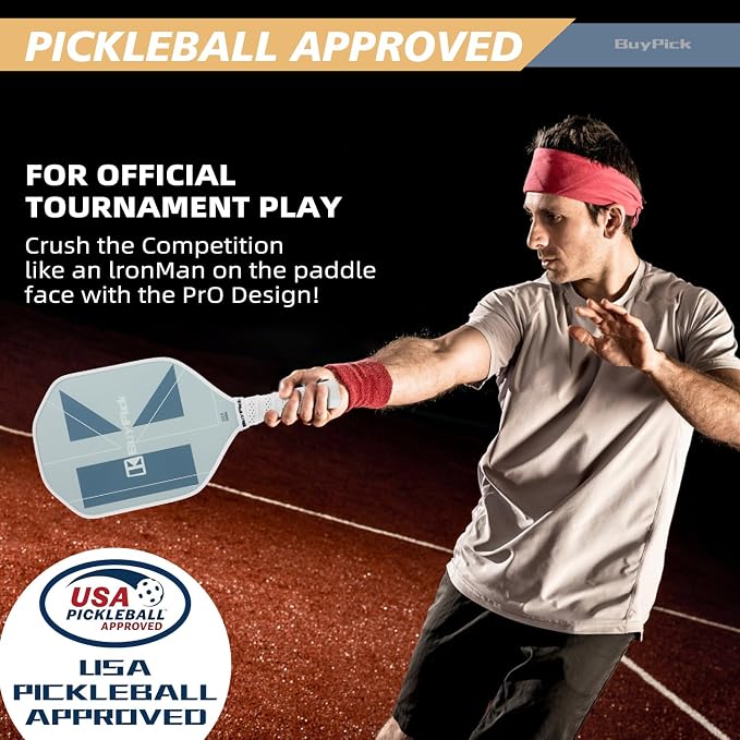 Pickleball Paddle, USAPA Approved, Lightweight & Wide, Carbon Fiber Surface, 16mm Thick, Anti-Slip Grip, Gift for Men