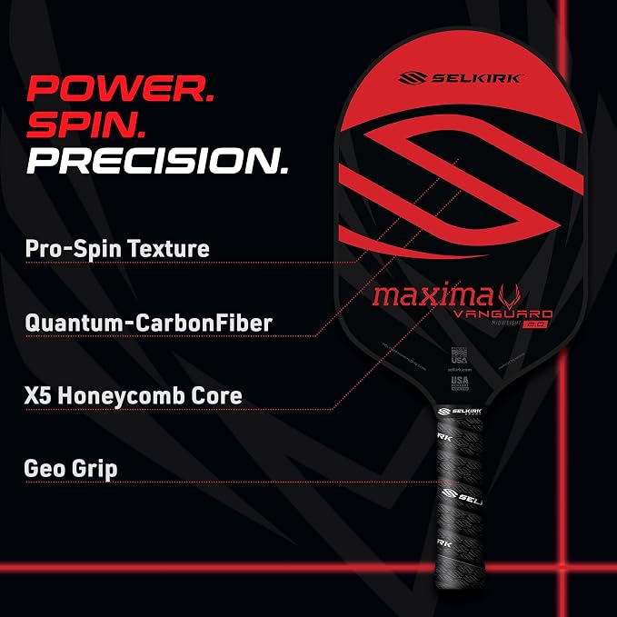 Selkirk Sport Vanguard Hybrid Pickleball Paddle | Carbon Fiber Pickleball Paddle with a Polypropylene X5 Core | Pickleball Rackets