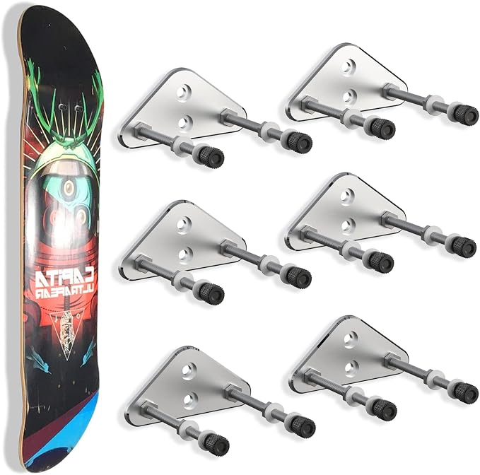 14 Packs Skateboard Wall Mount Aluminum Skateboard Hanger with Two Screw Holes for Display Skateboard Deck Storage Horizontal and Floats Vertically - Silver
