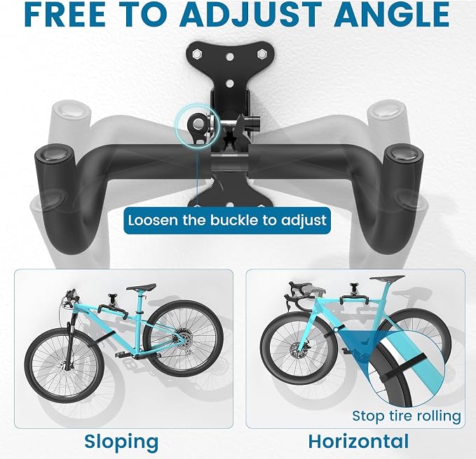 Housolution Bike Wall Mount - [2 Pack] EVA Foam Padded up to 48.5 lbs, Carbon Steel, Valve Mechanism, Heavy-Duty Adjustable Bike Wall Hanger for Road, Mountain and Hybrid Bikes, Garage & Apartment