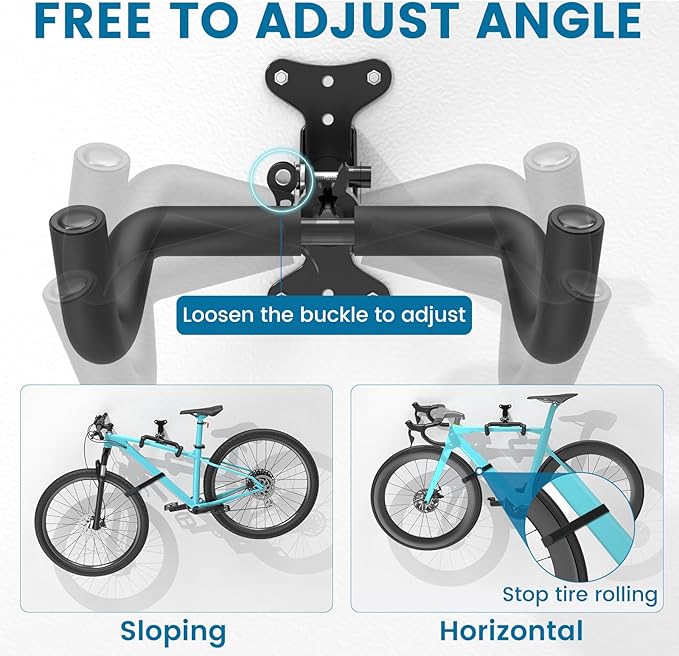 Housolution Bike Wall Mount - [1 Pack] EVA Foam Padded up to 48.5 lbs, Carbon Steel, Valve Mechanism, Heavy-Duty Adjustable Bike Wall Hanger for Road, Mountain and Hybrid Bikes, Garage & Apartment