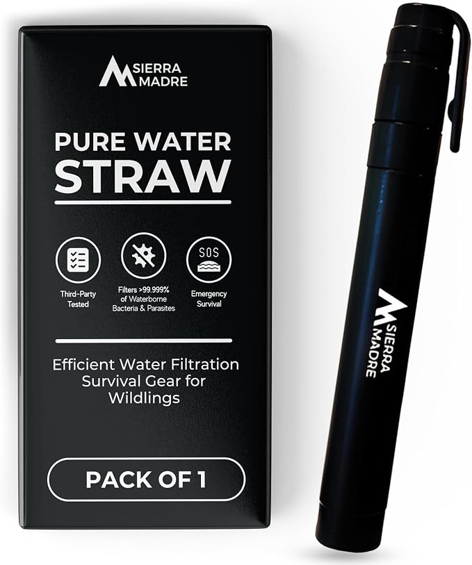 Sierra Madre Portable Water Filter Straw – 264 Gallon Water Filtration for Backpacking, Camping, Hiking, Travel - Ideal for Outdoor Emergency Hydration & Supplies - Portable & Lightweight (Pack 1)