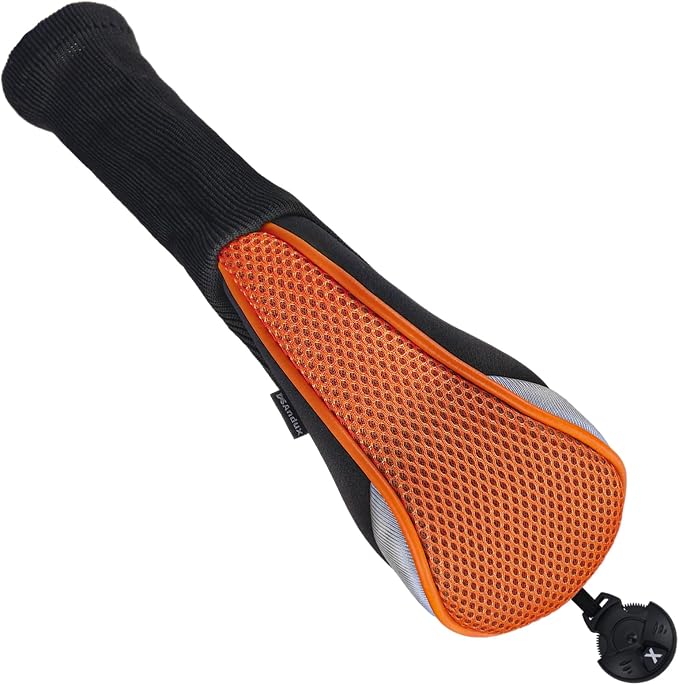 Andux 2pcs Long Neck Golf Hybrid Club Head Covers Dial No. Tag CTMT-02 | Mesh Breathable material | all the Same Size | Coloured Piping | Pull-On Closure