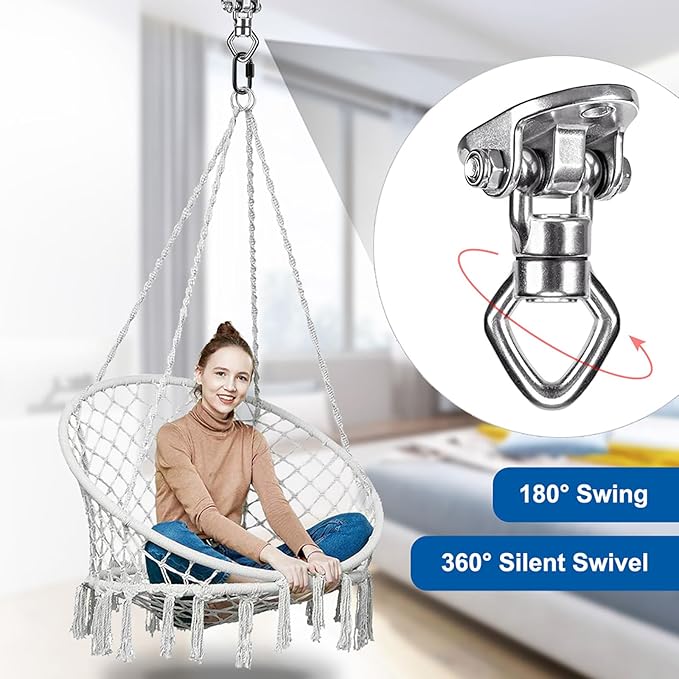 Swing Hanger Ceiling Mount with Double Bearing Hanging Chair Hanger 900 LB Capacity Stainless Steel Hammock Hardware 360° Swing Hook for Aerial Silks, Punching Bag, Hanging Chair, Gymnast Ring