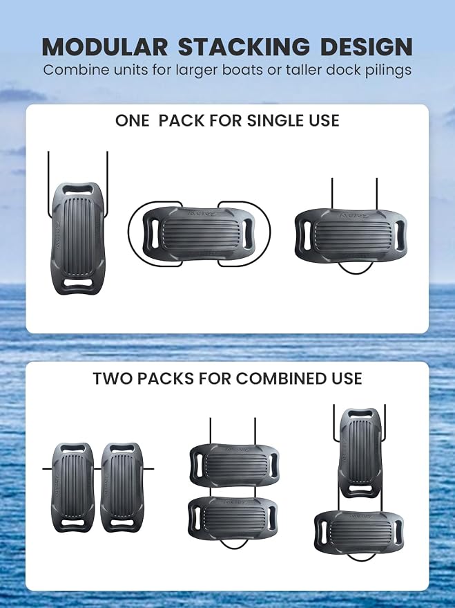 Zeraty Solid EVA Boat Fenders 1-2-4 Packs, 17''x8'' No-Deflation Dock Bumpers with Adjustable Ropes, Modular Stackable Non-Rolling Marine Hull Protector for Pontoon, Yacht, Bass, Jet Ski and Jon Boats