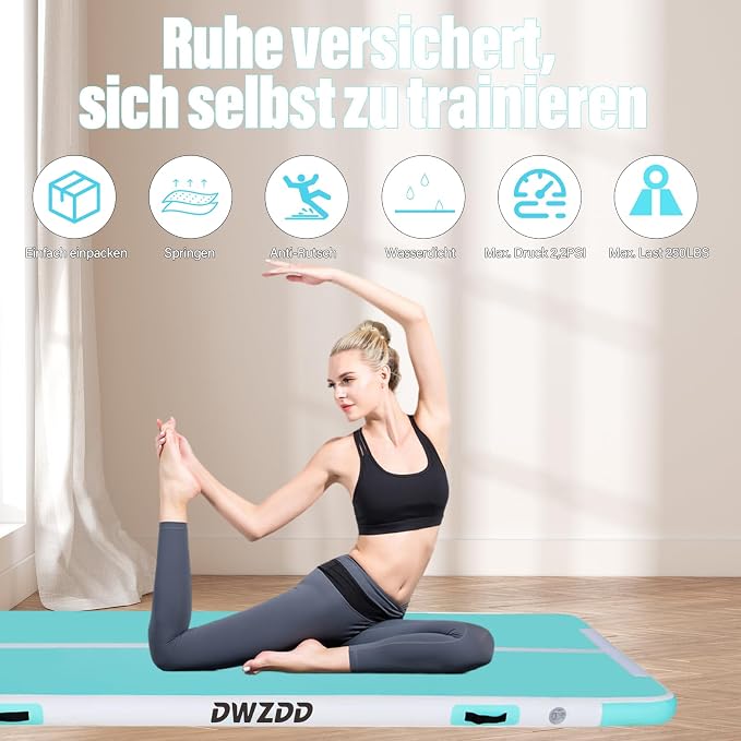 Dwzdd Gymnastics Air Mat 10ft/13ft/16ft/20ft Tumbling Mat Inflatable Gymnastics Tumble Track for Home/Gym/Training/Cheerleading/Water with Electric Pump
